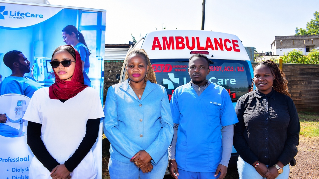 Madam Judith Kiragu with LifeCare Hospitals ambulance team